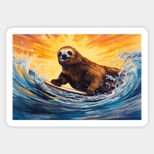 Sloth Surfer Sunset Sticker